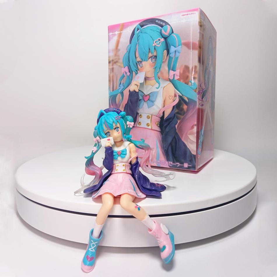 13.5cm Hatsune Miku Figure Pink Sakura Action Sitting Position Anime Model PVC Gift Car Decoration Doll Model Kids Toys For Fans