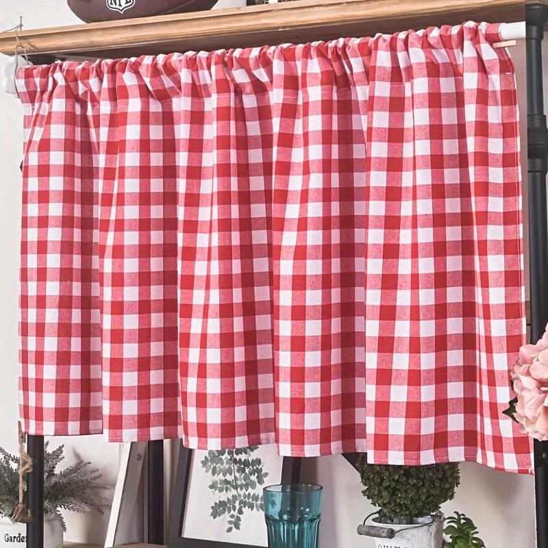 1pc Red and White Checkered Lightweight Curtain for Living Room Bedroom Bathroom Kitchen Rod Pocket Design Polyester Coffee Shop