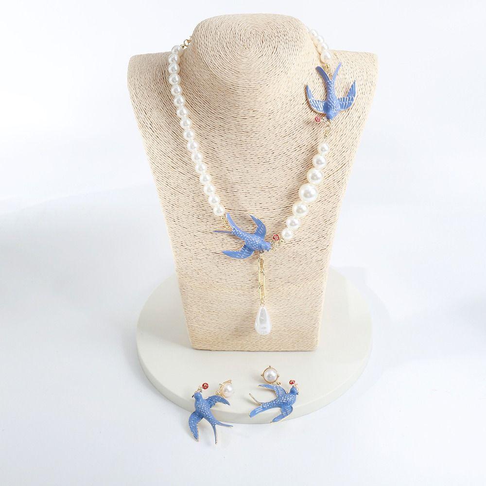 Bird Woven Baroque Pearl Necklace Animal Geometric Earrings Exquisite Women's Jewelry Set  Gift