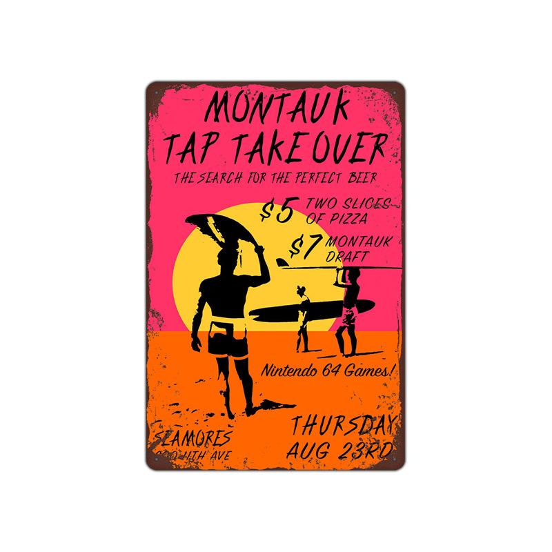 Summer Beach Sunset Metal Tin Sign Plaques Scenery Iron Painting Cafe Bar  Home Decor Seaside House Wall Tin Plate Poster