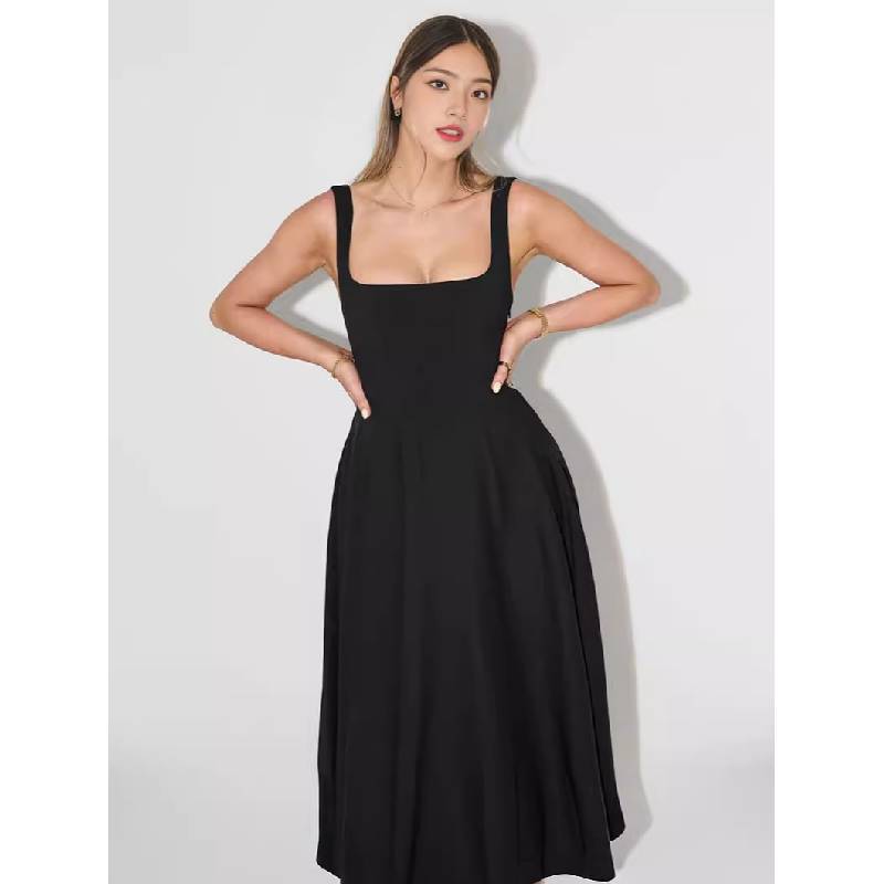 Minimalist Sleeveless High Waist A Line Dress With Backless Design For Summer Casual Wear