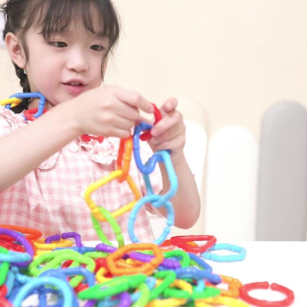 35/70PCS Multicolor Geometric Linking Chains Multi-function Chain Buckle Ring  Kids Toy