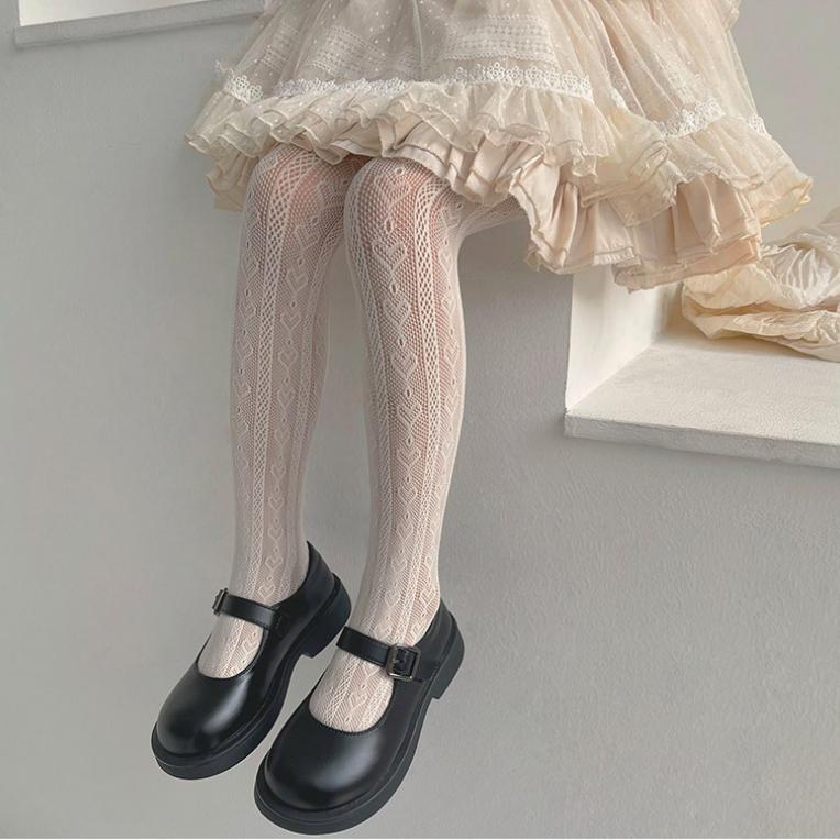 New Summer Girls Tights Pure Cotton Breathable Mesh Beige White Black Children Princess Pantyhose Lolita Leggings For 2-12Y