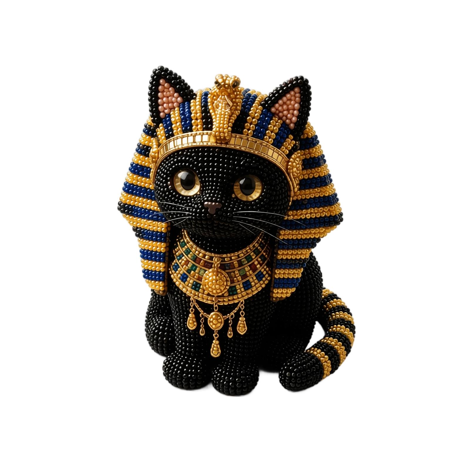 DIY Beaded Egyptian Pharaoh Cat Ornament Handmade Decorative Cat Figure with Detailed Beadwork for Home or Office Display One Size белый