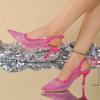 Exclusive for Pointed Sandals 22 Summer New Rhinestone Mesh Rear Thin Heels High Heels GL21
