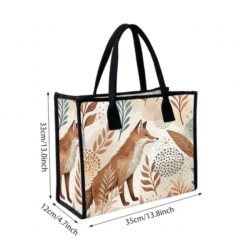 Cute Fox Pattern Shoulder Bag Daily Tote Bag For Shopping Casual Handbag