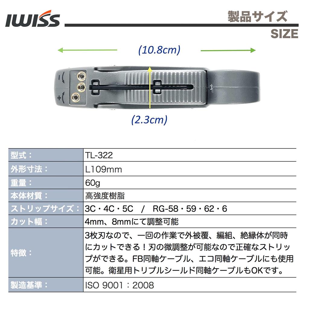IWISS Coaxial Cable Wire Stripper for and 5C Coaxial Stripper, 3-Blade 3C, 4C, Cables, TL-322 (HT-322)