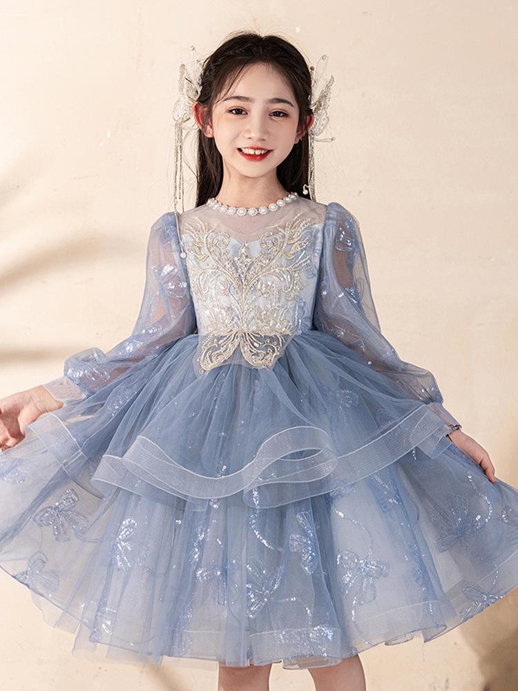 Girls' Light Luxury High-End Princess Dress for Weddings, Birthdays, and Piano Performances - Autumn Collection