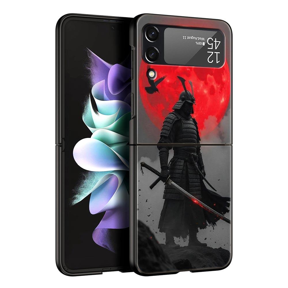 Phone Case for Samsung Galaxy Z Flip 3 4 5 6 7 Folding Shell For Samsung Z Flip4 Flip5 PC Hard Cover Japanese Bushido Samurai