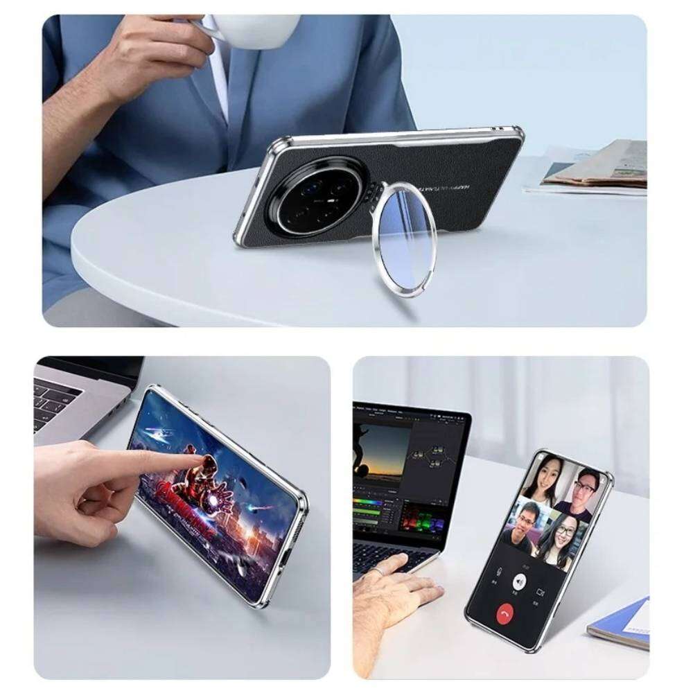 Case for Huawei P80 P70 Ultra Mate 80 70 60 Pro+ RS Honor Magic 8 7 Pro with Lens Invisible Bracket Holder & Leather Back Cover Phone Bumpers