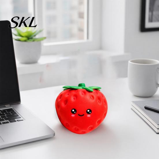 Strawberry Squeeze Toy Cartoon Stress Relief Toy, Giant Fake TPR Ball Fruit Sensory Fidget for Home Office School Reusable