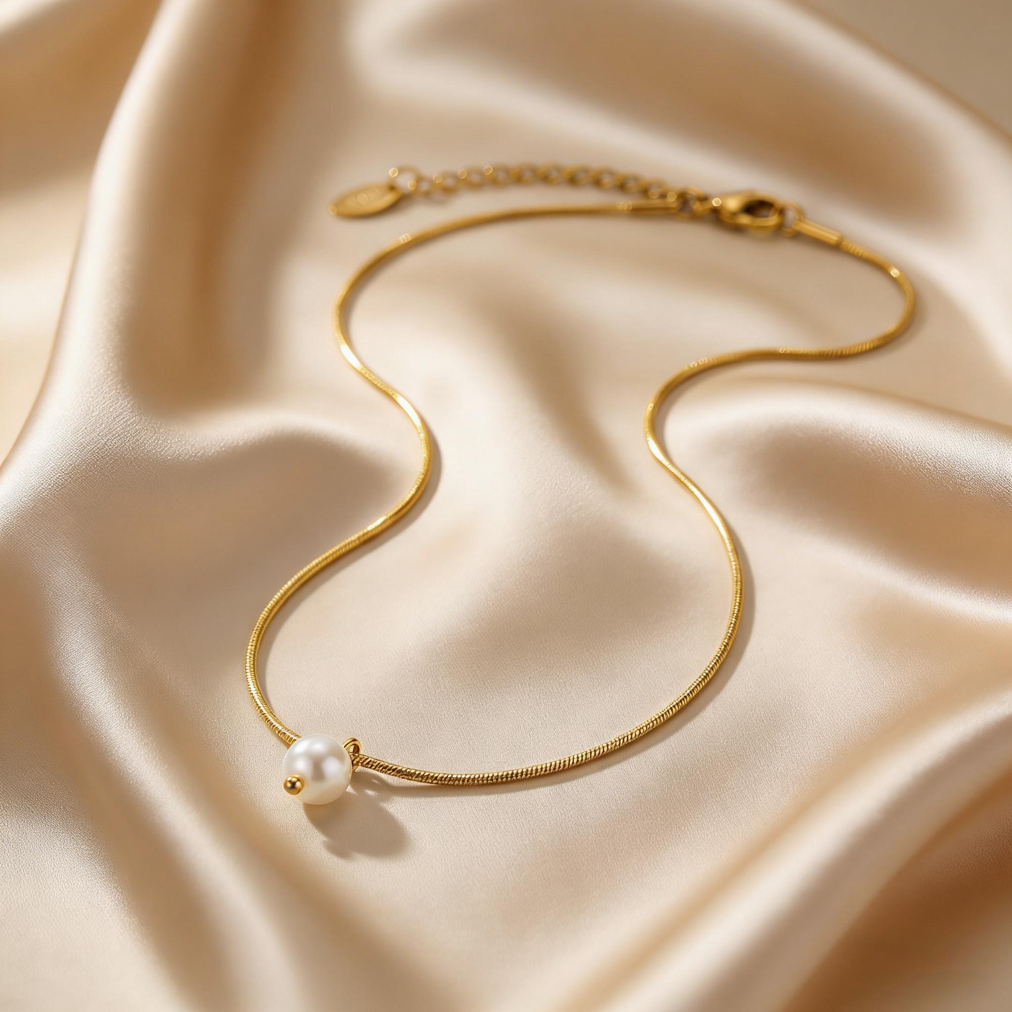 

High Quality Elegant Imitation Pearl Pendant for Women Simple Stainless Steel Round Snake Chain Necklace Waterproof Jewelry Gift