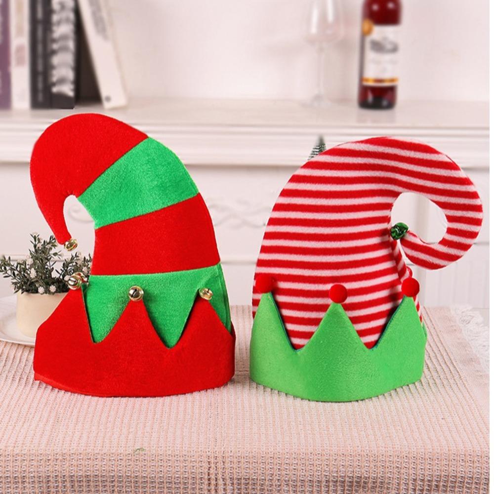 Neue kreative Kugelstreifen Weihnachts-Mütze Weihnachten Weihnachten Weiche rote Santa Elfenmütze Neujahr Winter Outdoor Weihnachts-Mütze