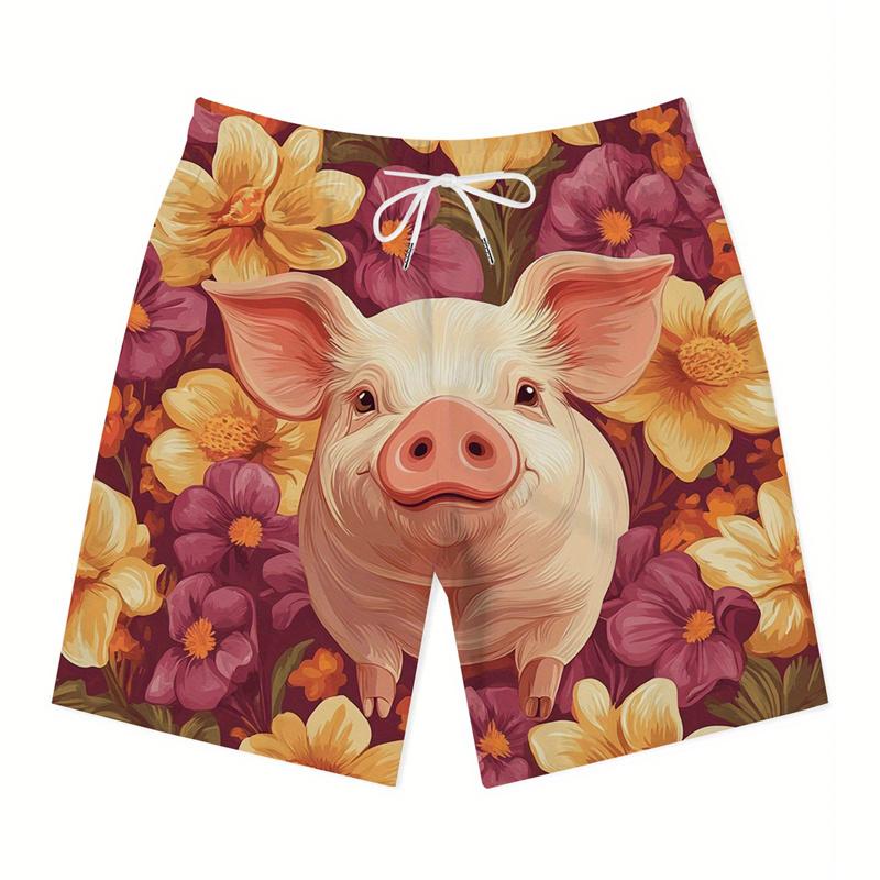 Summer 3D Funny Pig Pattern Print Shorts Fashionable Casual Beach Hawaii Men's Shorts