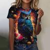 Colorful owl pattern women's T-shirt fun animal 3D printing short sleeved summer loose T-shirt round neck top T-shirt street wear