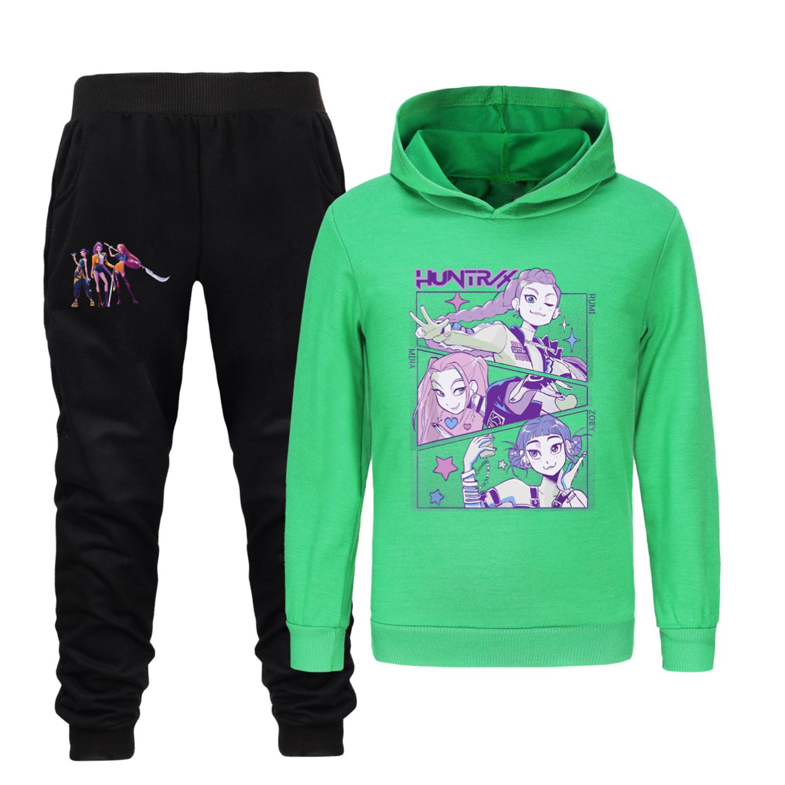 

Детский худи и брюки, двухпредметный спортивный костюм, комплект свитшота с длинным рукавом и принтом 160 зелёный