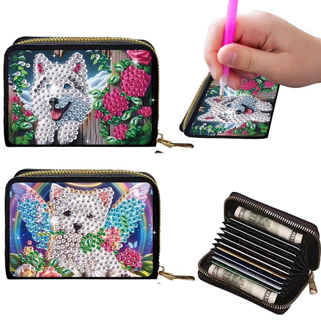 2pcs Animal Pattern Diamond Painting Fashion Card Holder DIY Diamond Painting Art Kit ID Storage Bag for Travel and Daily Use
