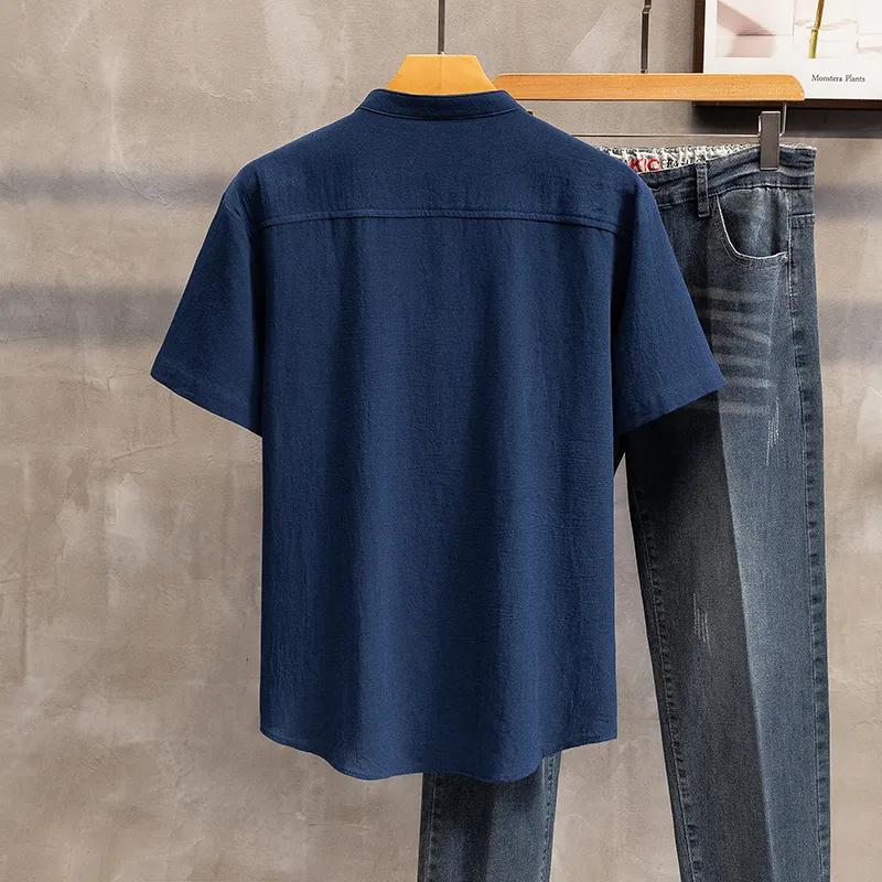 Plus Size 11XL 12XL Casual Men's Cotton and Linen Loose Short-sleeved Chinese Style Retro Linen Breathable T-shirt Men