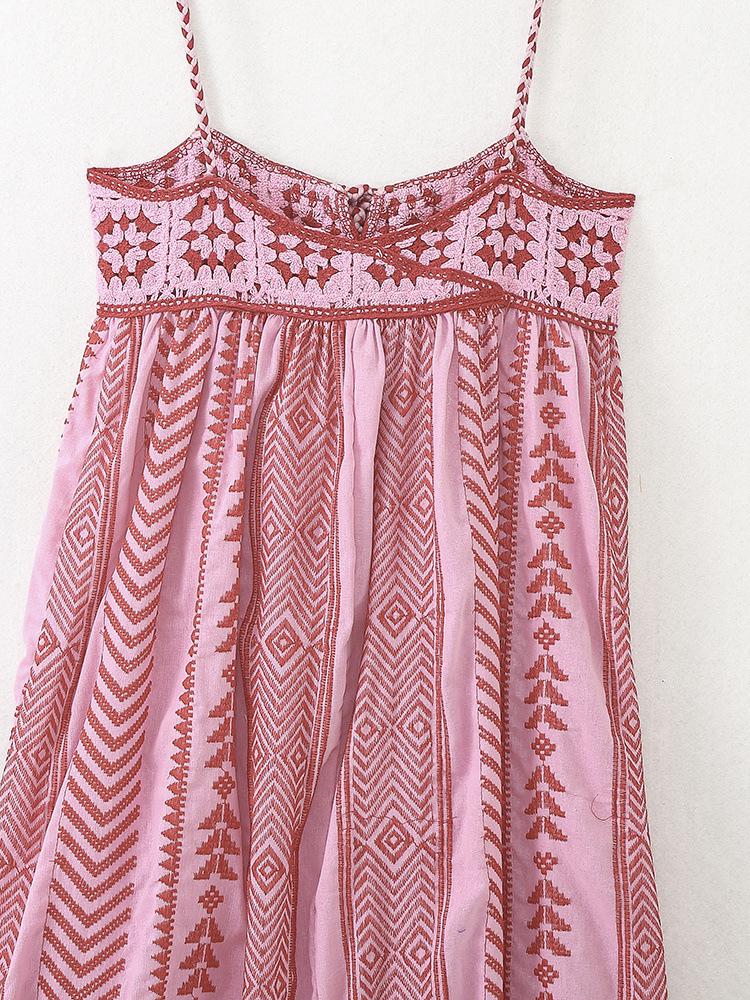 European & American Retro Crochet Spliced Knitted Sling Dress for Women