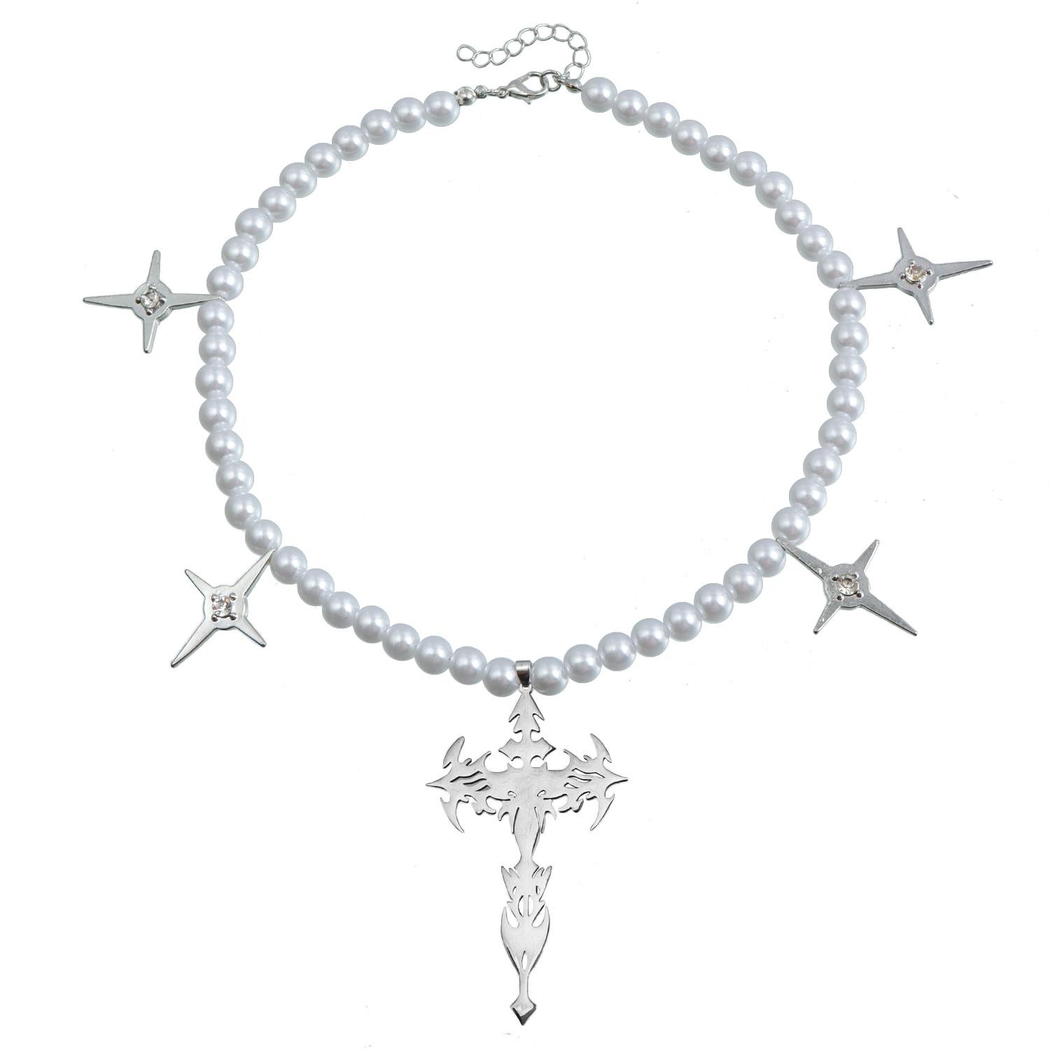 

Ювелирные изделия Легкая Роскошная Цепочка на Ключицу Холодного Ветра, Крестик Имитация Жемчуга Бусины Ожерелье Y2K