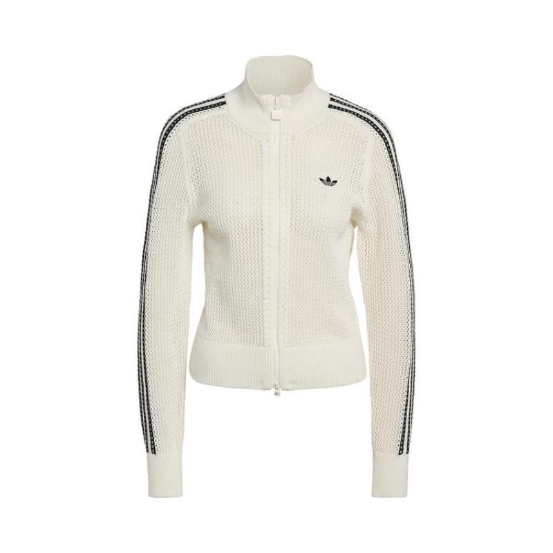 adidas Knitted Crochet Firebird Track Top Off White Women Tops KC6496