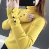 Women Autumn Casual Knitted Pullover Sweater Top Pile Collar Turtleneck Full Sleeve Button Thin Slim Inner Solid Color