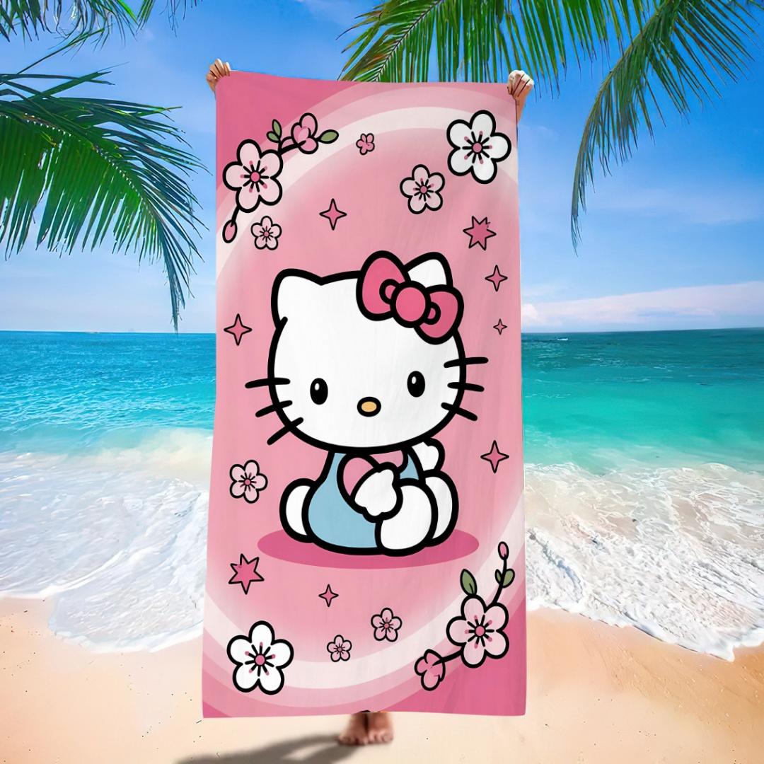 

Cute Cartoon Cat Cherry Blossom Print Beach Towel Soft And Absorbent Quick Dry Towel For Beach Pool And Bath W40*H60(CM)