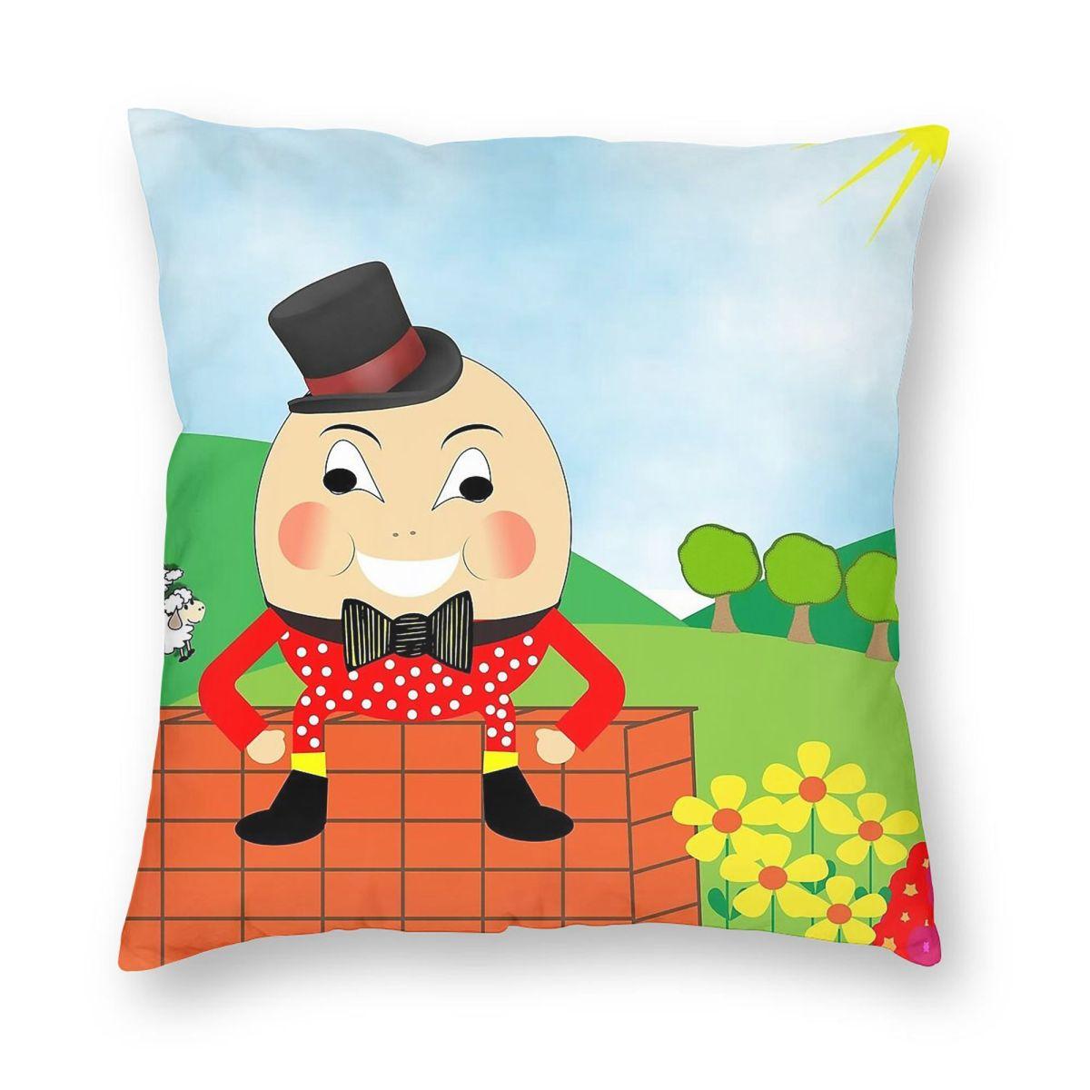 Humpty Dumpty Nursery Rhyme Square Pillowcase Polyester Linen Velvet Creative Decorative Throw Pillow Case Home Cushion Cover Peach skin 18*18(CM)-1Pcs