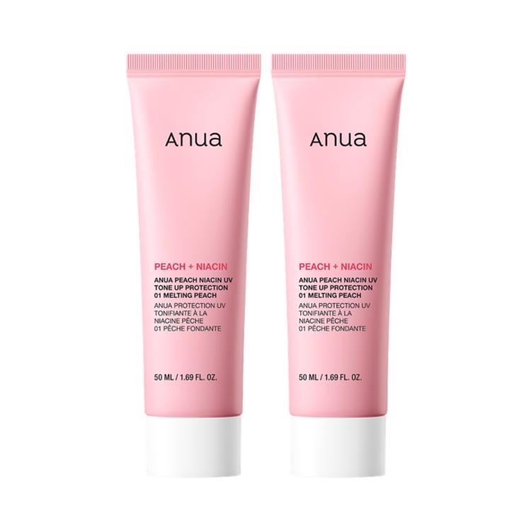 [ANUA] Peach Niacin UV Tone‑Up Protection SPF, Brightening Sun Protection & Tone‑Up, 50 ml × 2