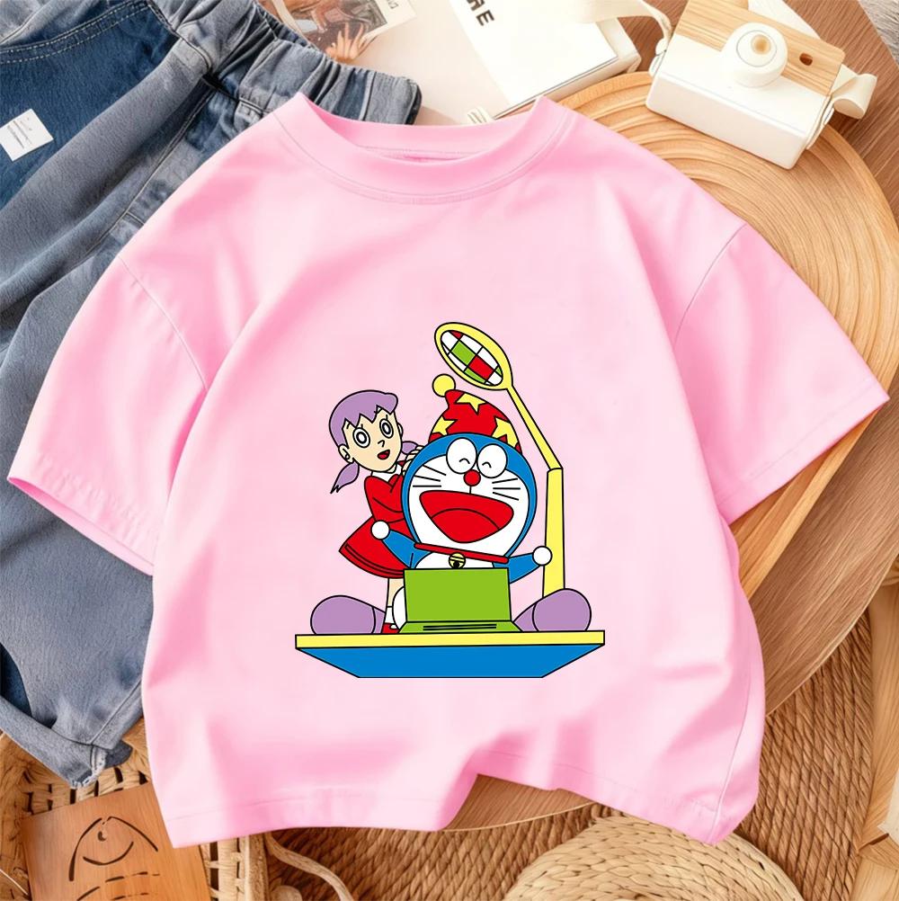 New Children's Crew Neck T-Shirt Cute Cartoon Summer Casual Streetwear Doraemon