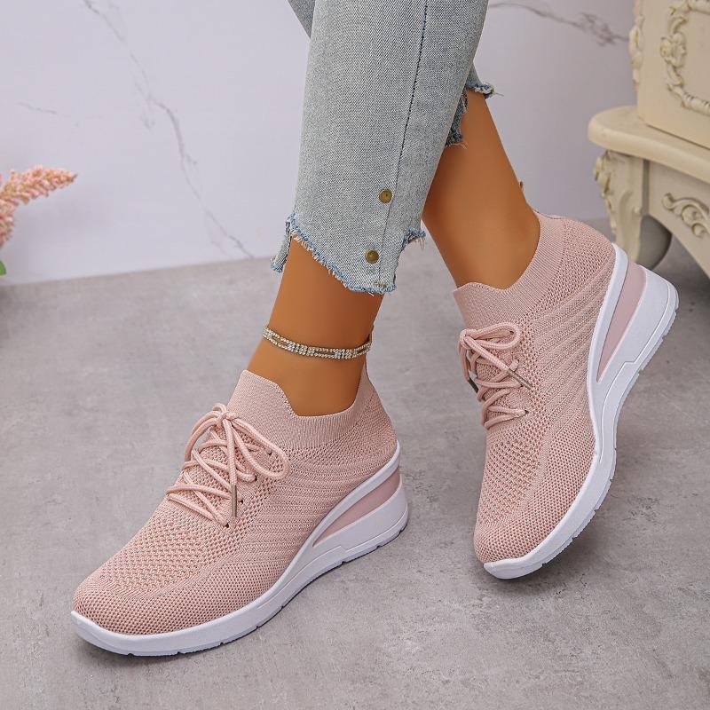 Fashionable Wedge Style Women's Sneakers Spring Autumn New Arrival Casual Thick Bottom Knitted Mesh Breathable Platform Shoes