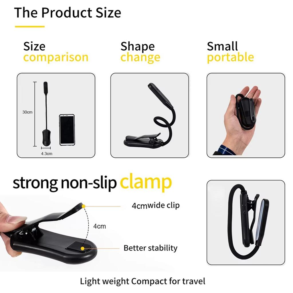 Usb Rechargeable Reading Light 3-level 7 Led Lamp Cold White Working Dimmable Dc-5v Energy/saving Bulbs Eye Protection Clip Book
