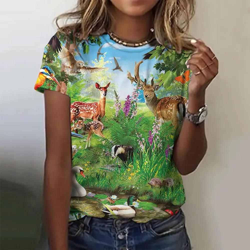 Summer Fashion Blouse Women's Tshirts Basic Oversized Female Clothing 3d Wild Animals Theme T Shirt Casual Tees Short Sleeve Top