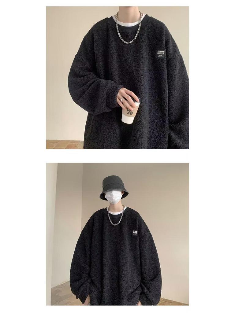 Autumn Winter Men's Harajuku Round Neck Hoodie - Trendy, Versatile, Plus Velvet