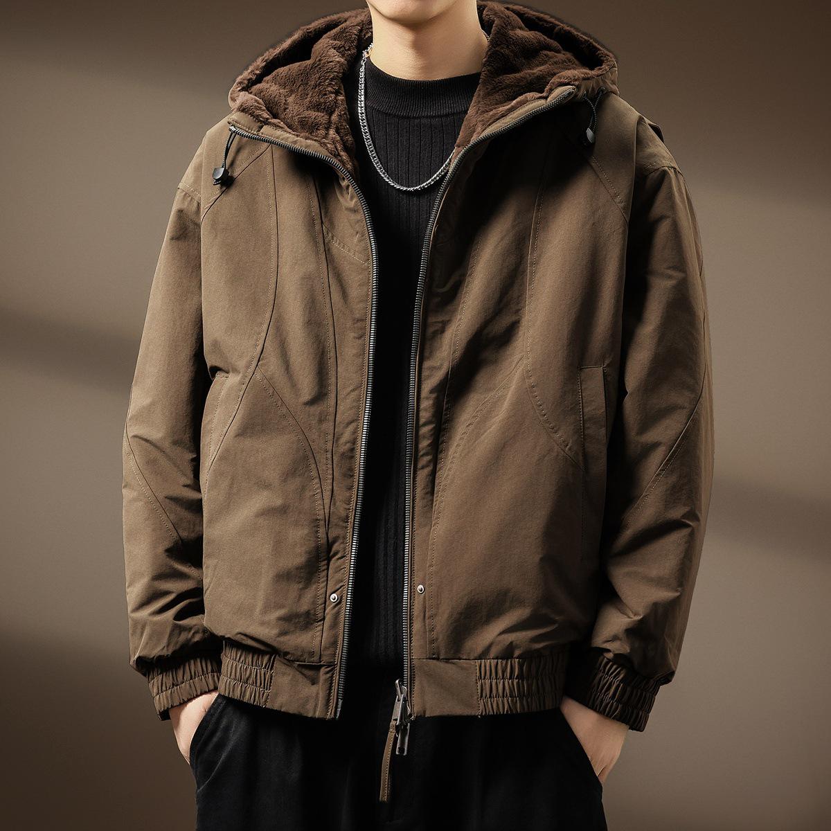 

Men s Reversible Imitation Mink Velvet Hooded Jacket - Warm Cotton Autumn & Winter Wear 2XL for 170-190 jin