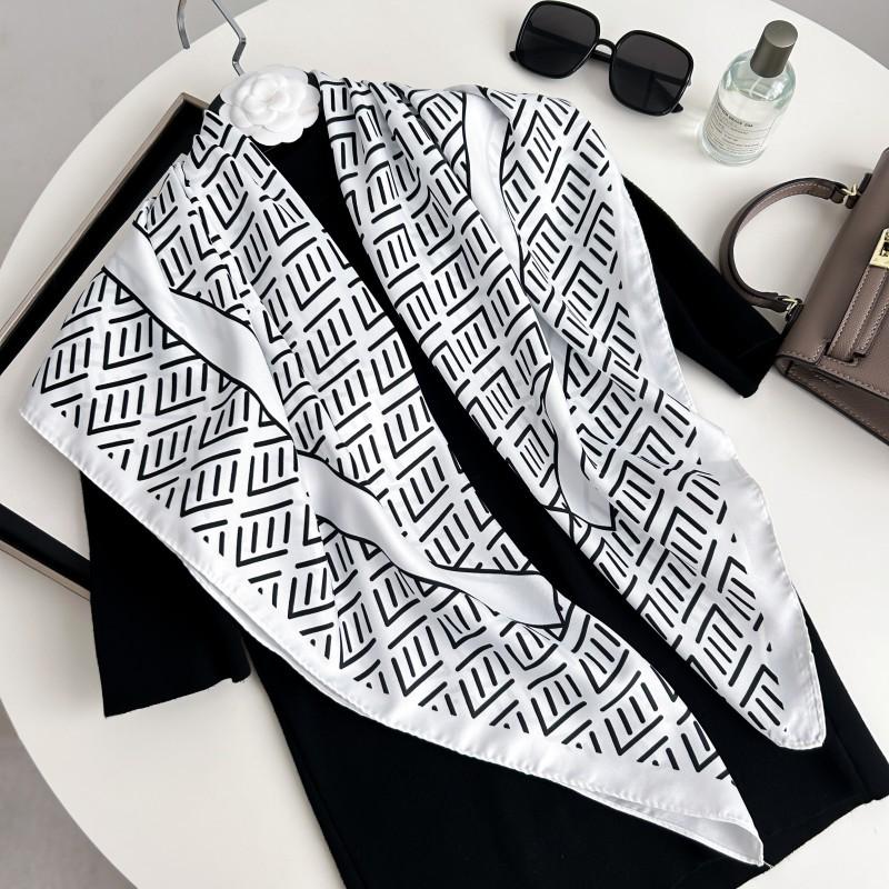 Čiernobiela hodvábna twill šatka so zvieracím vzorom - 90x90CM Jesenný/Zimný šál pre ženy