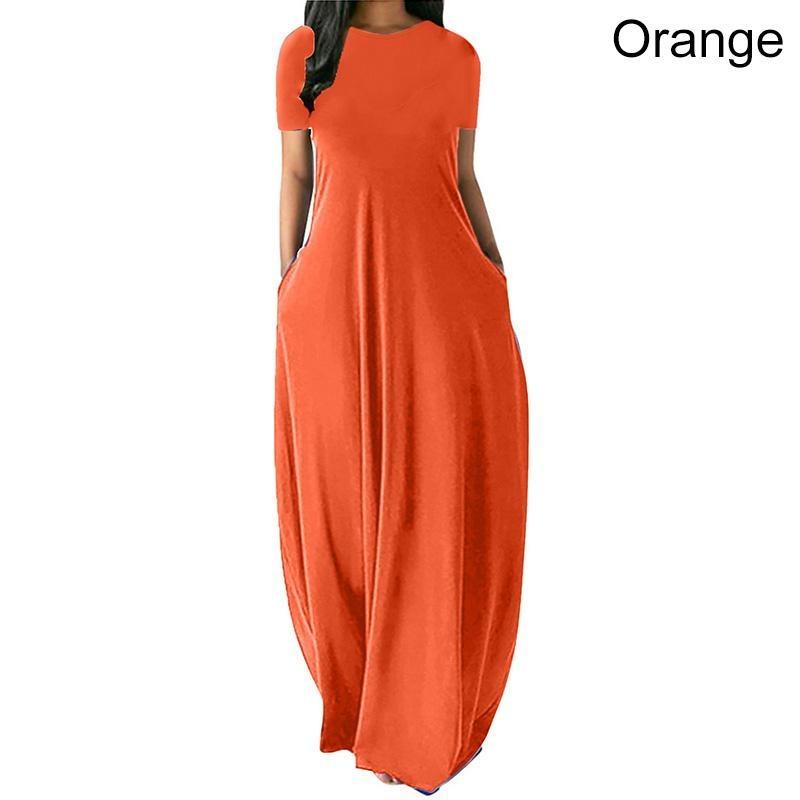 Women Casual Loose O-Neck Long Dresses Short Sleeve Summer Beach Dress Elegant Evening Party Dress