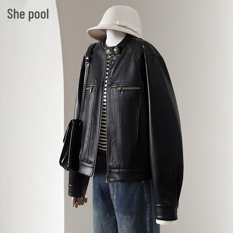 

Women s PU Leather Motorcycle Jacket L