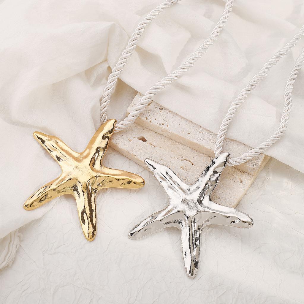 Large Starfish Cord Necklace Chunky Statement Star Fish Pendant Necklace Summer Beach Jewelry Holiday Gift