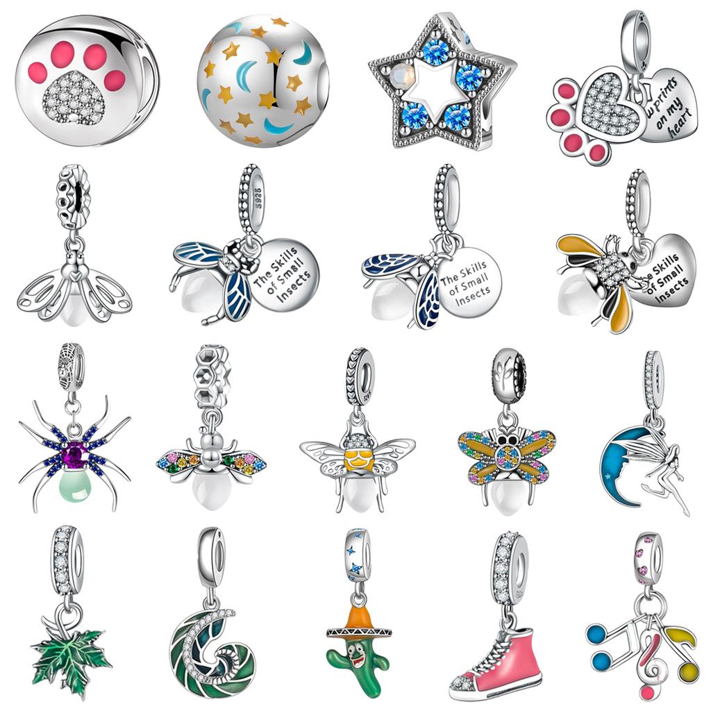 Original Copper Luminous Charms Firefly Stars Moon Spider Leaves Genie Bead For Pan Bracelet Diy Jewellery Gift