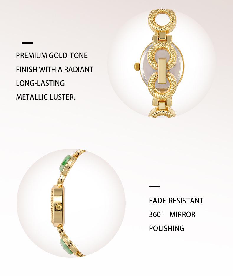 Vintage Ovaal Kwarts Horloge met Jade-Stijl Armband voor Dames