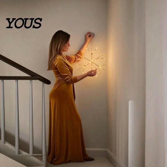 Christmas Wall Hanging Lights Lighted Snowflake Decoration, LED Shaped Wooden Tree Winter Seasonal Room Decorations Branch Light for Window