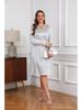 French Luxury Plus Size V-Neck Long Sleeve Dress with Elastic Waist & Hot Stamping Midi Skirt  