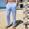 Men's Spring Summer New Cotton Linen Long Pants Vacation Hawaii Casual Trouser Straight Leg Lightweight Sweatpants