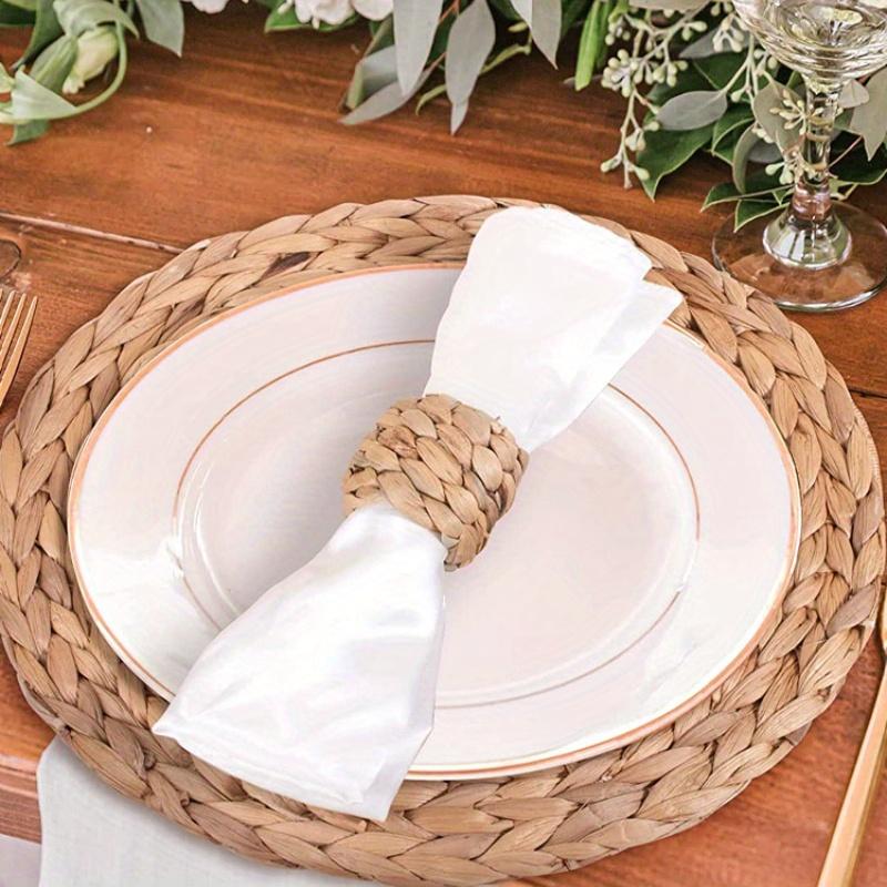 4Pcs Woven Handmade Napkin Ring Woven Napkin Ring Holder Table Decor Wooden Rattan Napkin Rings Buckle
