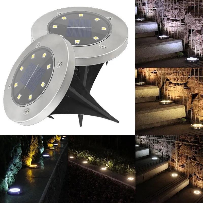 Solar Ground Spike Light, Stainless Steel Housing, 8 SMD LED, White & Warm Light Optional, Smart Light Control, for Garden Lawn