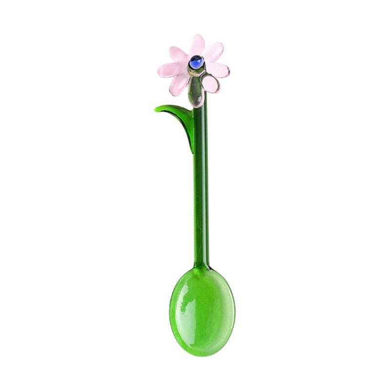 Transparent Glass Stirring Spoon With Elegant Flower Head Colored Stirrer For Coffee Tea Cocktails Head Resistant