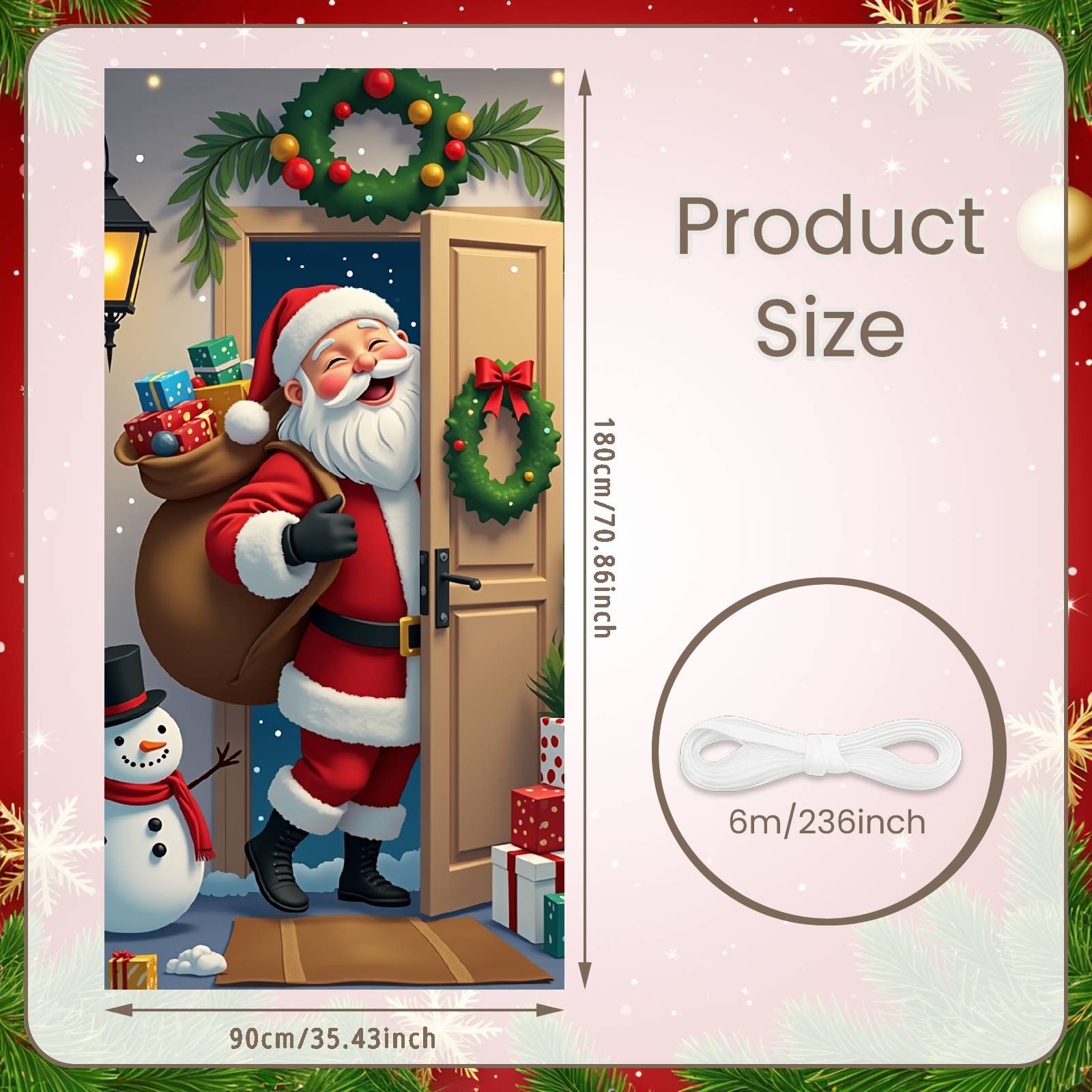 

2026 Christmas Outdoor Decoration Cartoon Santa Snowman Elk Door Cover Pink Red Theme Door Lining Banner for 2026 New Year Decor