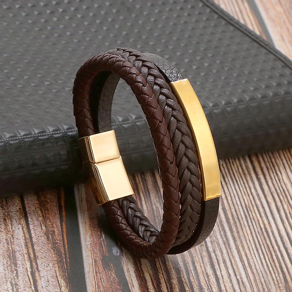 

Unisex Braided Leather Bracelet with Stainless Steel Magnetic Buckle