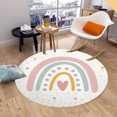 Runde Regenbogen-Wolken-Teppichmatte Teppich Heimdekoration Kinderzimmer Cartoon-Muster Bodenmatte für Wohnzimmer Kinderzimmer Schlafzimmer Dekoration
